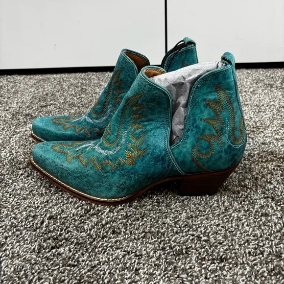 Mayra WESTERLY WESTERN LEATHER BOOTIES NEW in Bag Size 10 Turquoise