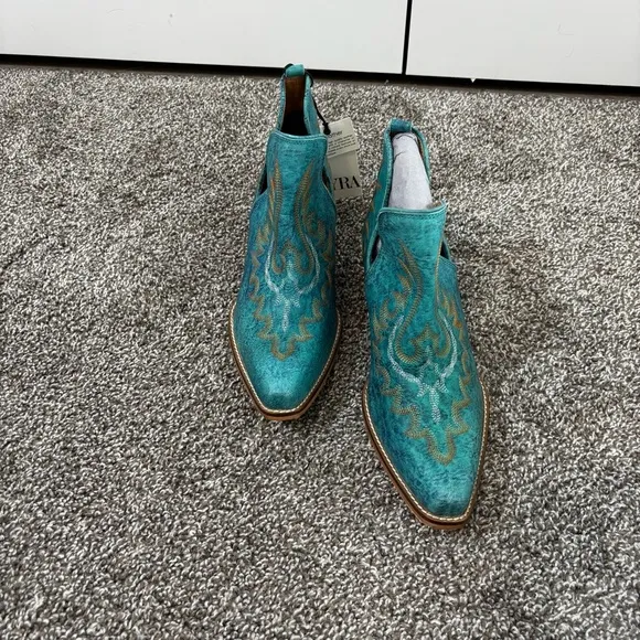 Mayra WESTERLY WESTERN LEATHER BOOTIES NEW in Bag Size 10 Turquoise