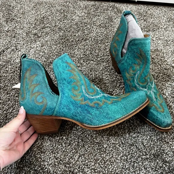 Mayra WESTERLY WESTERN LEATHER BOOTIES NEW in Bag Size 10 Turquoise