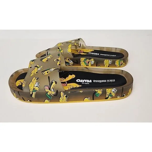 Melissa Women's Beach Slide with Mickey And Friends III Pluto Brown/Black Size 2
