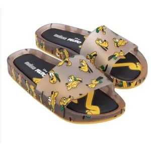 Melissa Women's Beach Slide with Mickey And Friends III Pluto Brown/Black Size 2