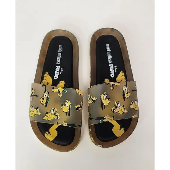 Melissa Women's Beach Slide with Mickey And Friends III Pluto Brown/Black Size 2