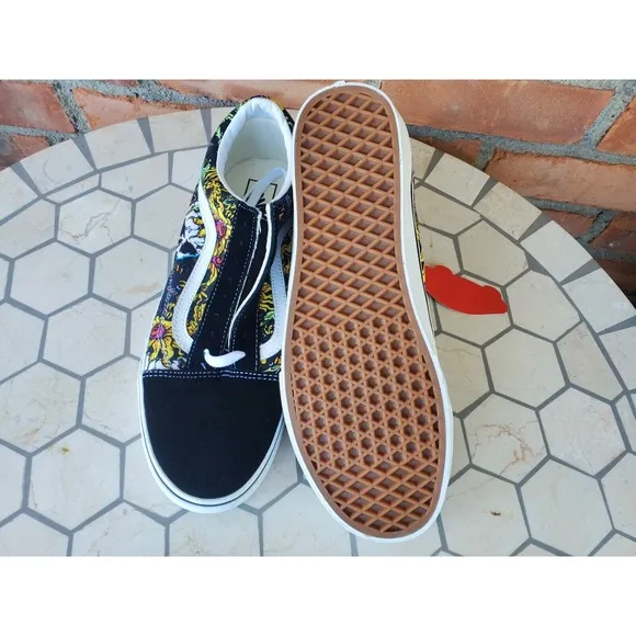 Men Sz 10 Vans Old Skool Beauty Skull Black True White Canvas Suede Shoes Rare