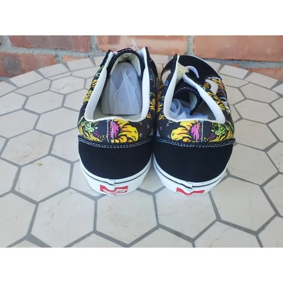 Men Sz 10 Vans Old Skool Beauty Skull Black True White Canvas Suede Shoes Rare