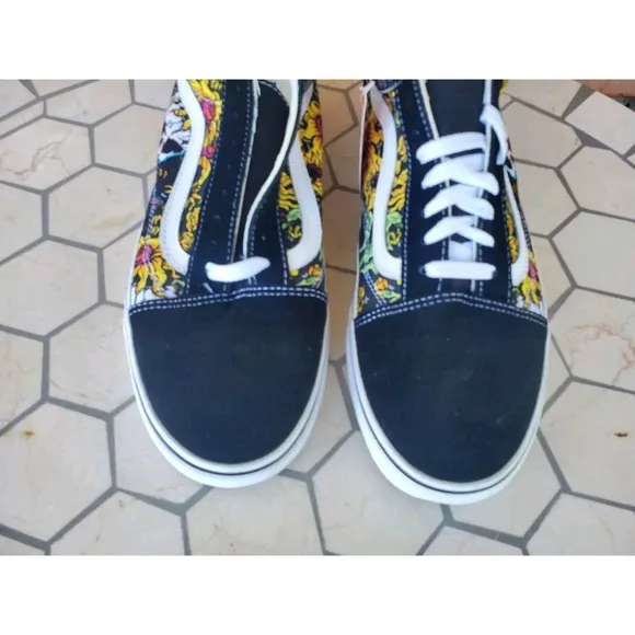 Men Sz 10 Vans Old Skool Beauty Skull Black True White Canvas Suede Shoes Rare