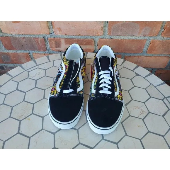 Men Sz 10 Vans Old Skool Beauty Skull Black True White Canvas Suede Shoes Rare