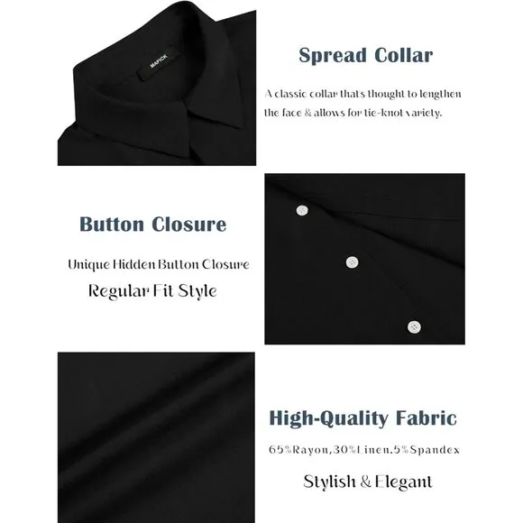 Men's Black Linen Short Sleeve Button Down Casual Shirt Business Dress