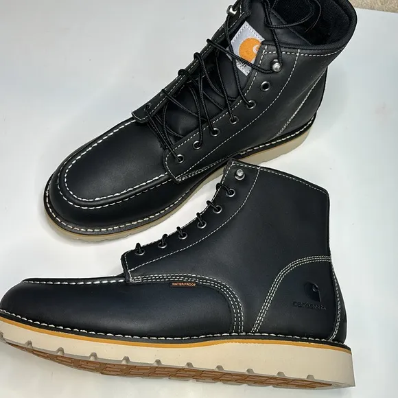 Mens Carhartt® 6&quot; WP Moc-Toe Wedge Boot - Black 12 NWT