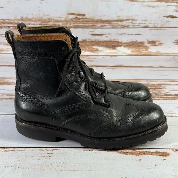 Men's Frye Black Leather Boots Size 8.5 Lace Up Casual 8011470