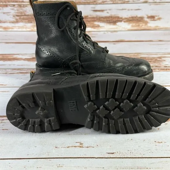Men's Frye Black Leather Boots Size 8.5 Lace Up Casual 8011470