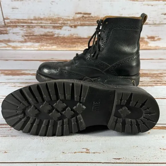 Men's Frye Black Leather Boots Size 8.5 Lace Up Casual 8011470