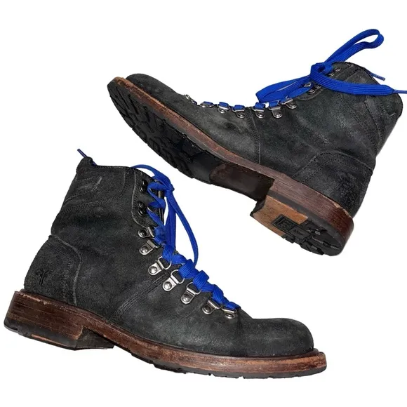 Men’s Frye Distressed Black Leather Hudson Hiker Boot size 7.5