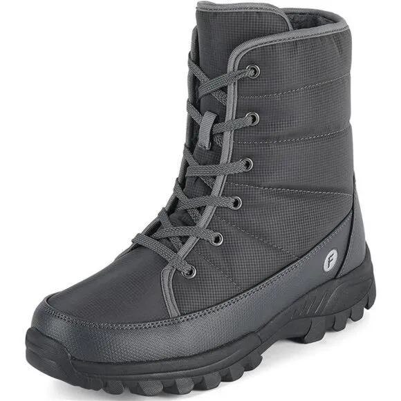 Men's Lace-up Warm and Waterproof Winter Snow Boots and Non-Slip Gray