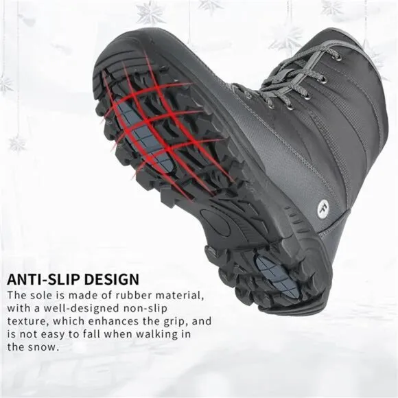 Men's Lace-up Warm and Waterproof Winter Snow Boots and Non-Slip Gray