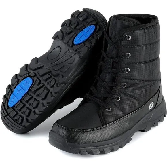 Men's Lace-up Warm and Waterproof Winter Snow Boots and Non-Slip Gray