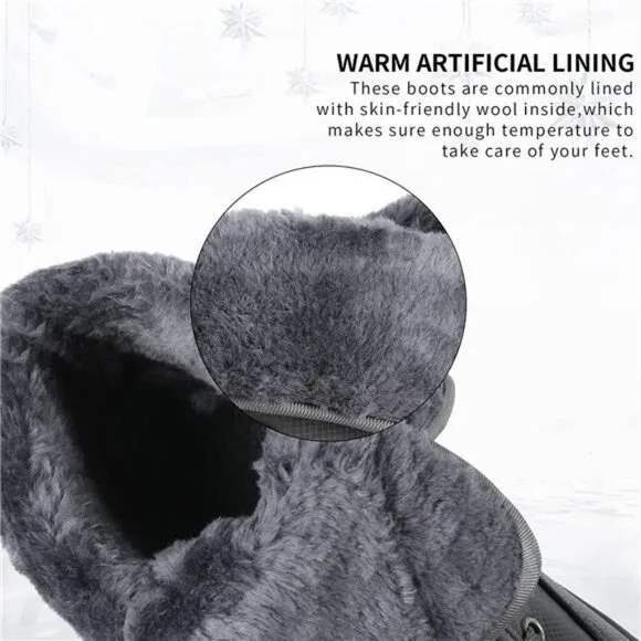 Men's Lace-up Warm and Waterproof Winter Snow Boots and Non-Slip Gray