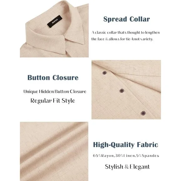 Men's Light Khaki Linen Short Sleeve Button Down Casual Shirt Business