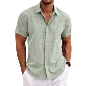 Men's Linen Shirts Short Sleeve Casual Shirts Button Down Shirt for Summer