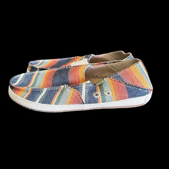 Men’s Sanuk Multi Colored Striped Soft Top Funk Slip On Canvas Shoes Size 9  NWT