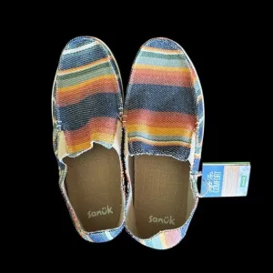 Men’s Sanuk Multi Colored Striped Soft Top Funk Slip On Canvas Shoes Size 9  NWT