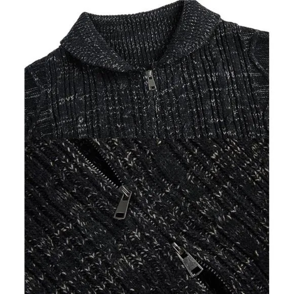 Men's Shawl Neck Cardigan Sweater with Pockets Winter Jacket, Black