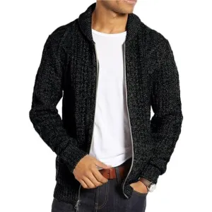 Men's Shawl Neck Cardigan Sweater with Pockets Winter Jacket, Black