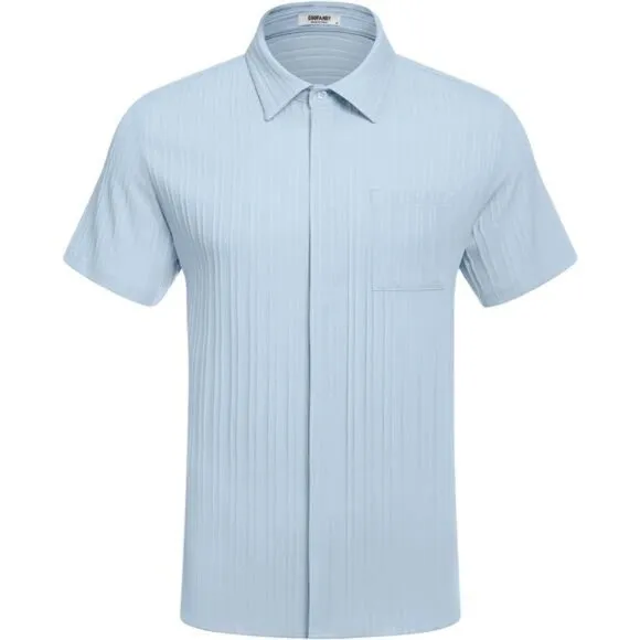 Mens Shirts Short Sleeve Button Down Blue
