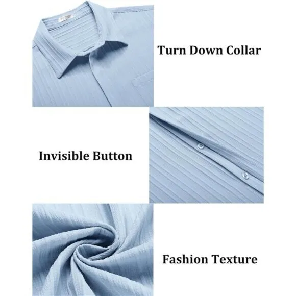 Mens Shirts Short Sleeve Button Down Blue