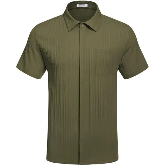 Mens Shirts Short Sleeve Button Down Green