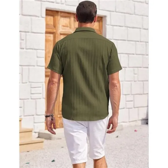 Mens Shirts Short Sleeve Button Down Green