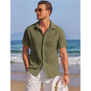 Mens Shirts Short Sleeve Button Down Green