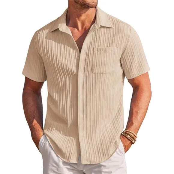 Mens Shirts Short Sleeve Button Down Khaki
