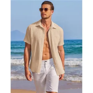 Mens Shirts Short Sleeve Button Down Khaki