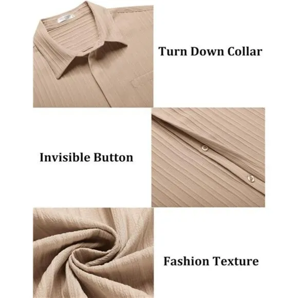 Mens Shirts Short Sleeve Button Down Khaki