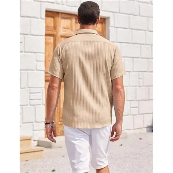 Mens Shirts Short Sleeve Button Down Khaki