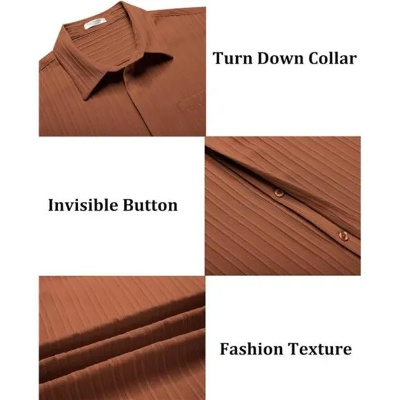 Mens Shirts Short Sleeve Button Down Orange Brown
