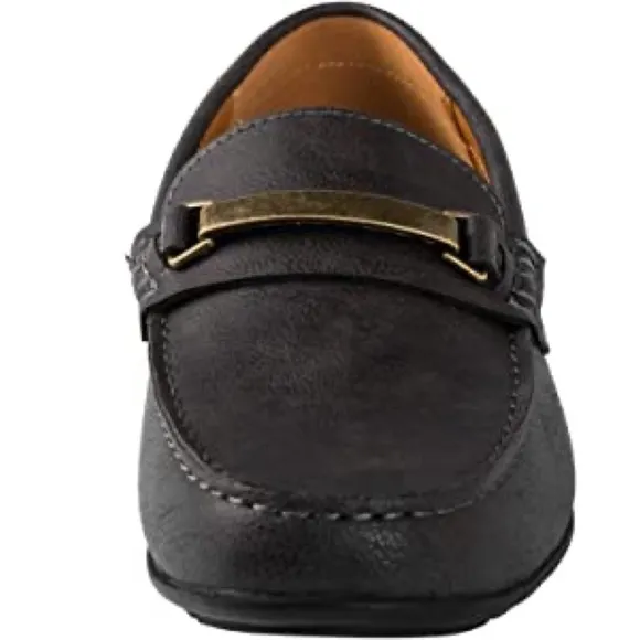 Men’s Slip On Round Toe Dress Shoes Metal Accent Loafer Dark Grey Size 10
