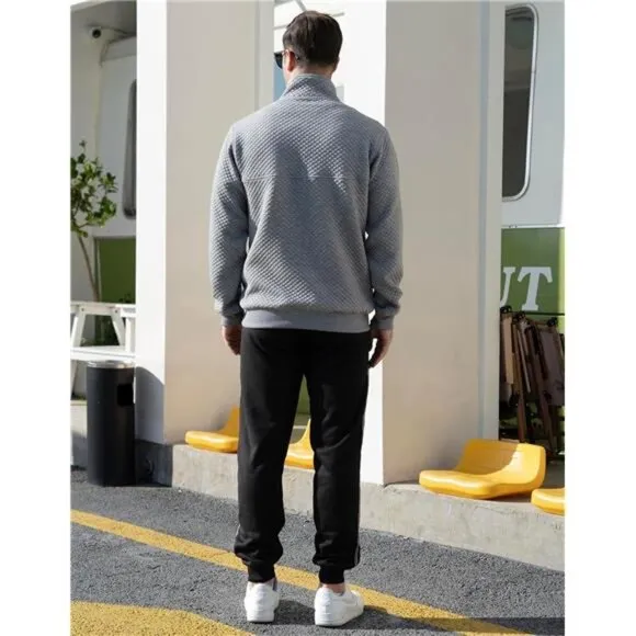 Mens Sweatshirt Fashion Stand Collar Button Pullover Sweatshirts with Pocket