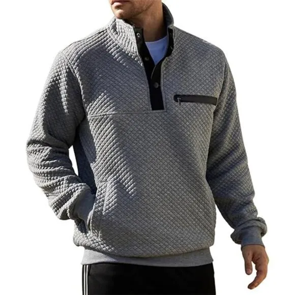 Mens Sweatshirt Fashion Stand Collar Button Pullover Sweatshirts with Pocket