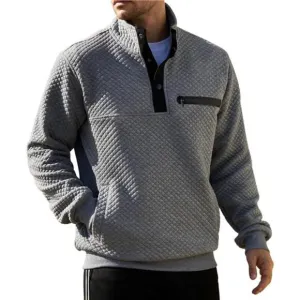 Mens Sweatshirt Fashion Stand Collar Button Pullover Sweatshirts with Pocket