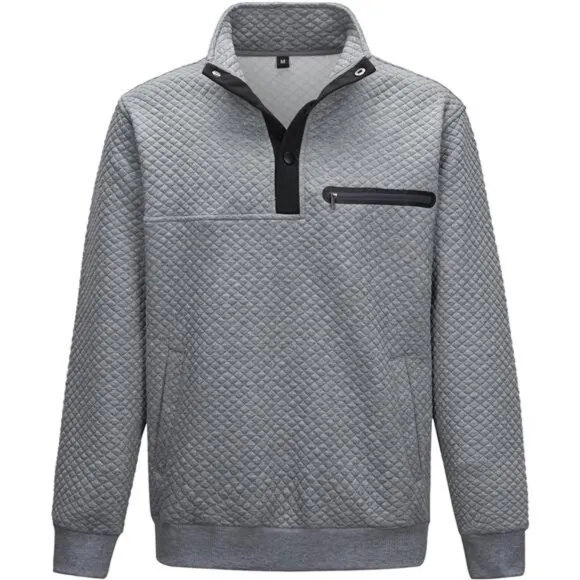 Mens Sweatshirt Fashion Stand Collar Button Pullover Sweatshirts with Pocket