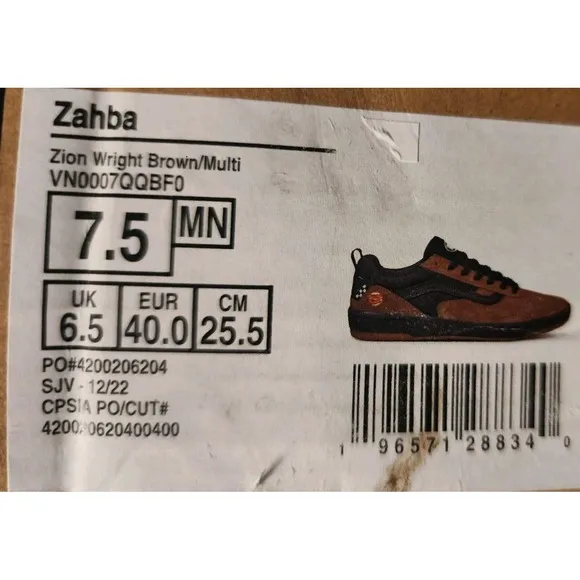 Men's VANS Sneakers Zahba x Zion Wright Jupiter Brown Mocha Size 7.5 Men