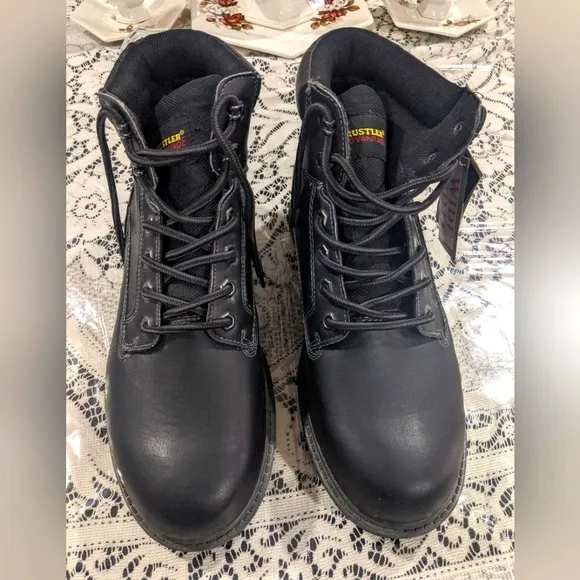 Mens Vintage Black Leather Outdoor Hiking Work Boots Gift 11