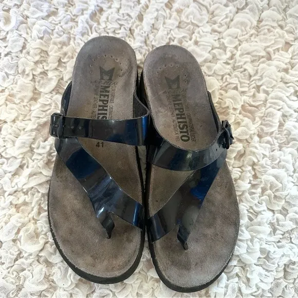Mephisto Helen Black Patent Leather Sandal Size EU 41 US 11
