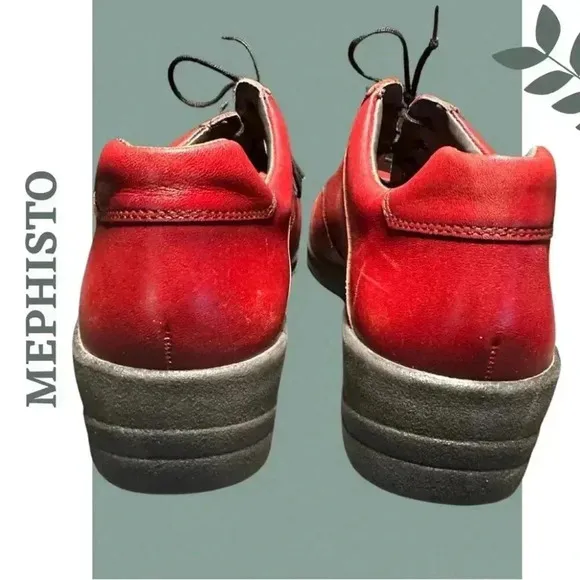 Mephisto Women’s Red Leather Lace Up Walking Shoe Wedge Size 7.5