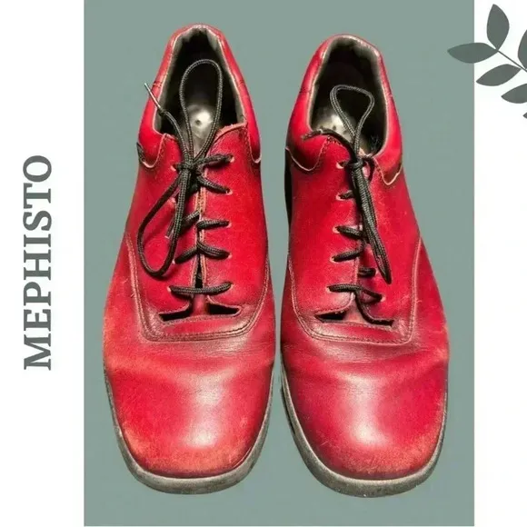 Mephisto Women’s Red Leather Lace Up Walking Shoe Wedge Size 7.5