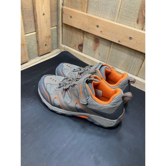Merrell Boys Size 5 Gray &amp; Orange Hiking Shoes With Hook &amp; Loop &amp; Lace-Up Closur