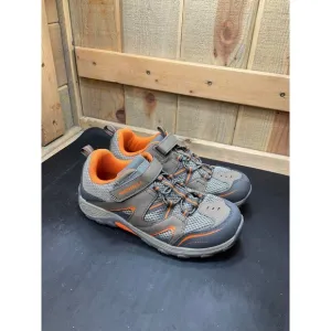 Merrell Boys Size 5 Gray &amp; Orange Hiking Shoes With Hook &amp; Loop &amp; Lace-Up Closur