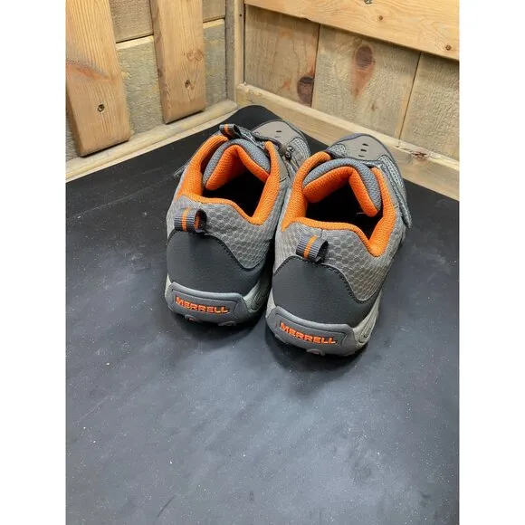 Merrell Boys Size 5 Gray &amp; Orange Hiking Shoes With Hook &amp; Loop &amp; Lace-Up Closur