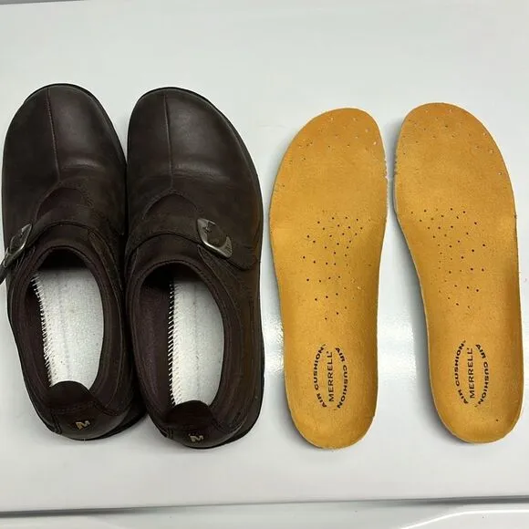 Merrell Brown Slip-on Faux Buckle Shoes- Size 8